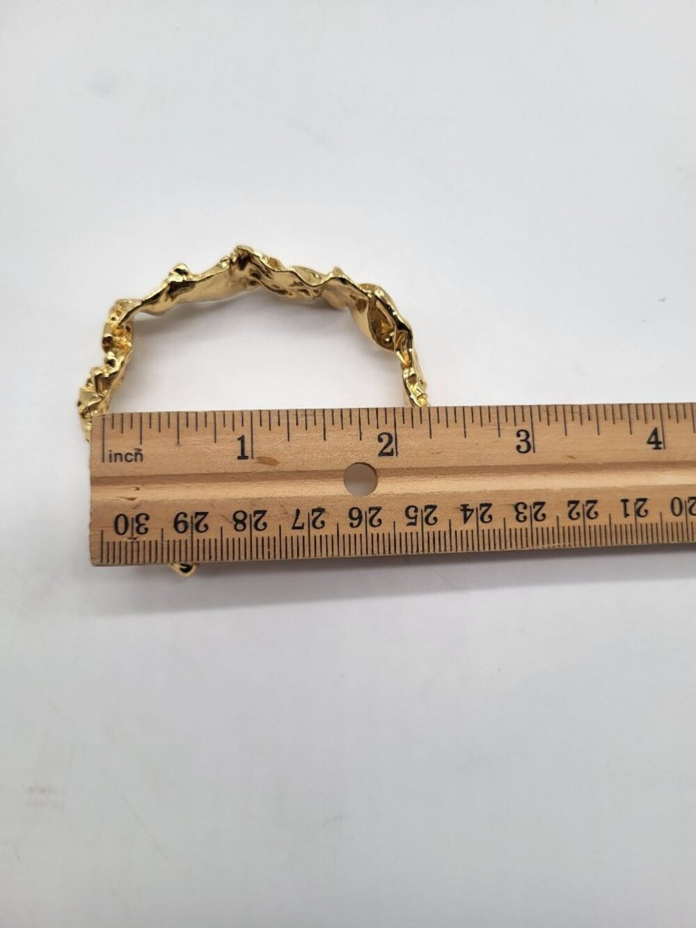 Gold Plated Nugget Cuff Bracelet Brutalist Textured Crushed Metal Look - Picture 8 of 10